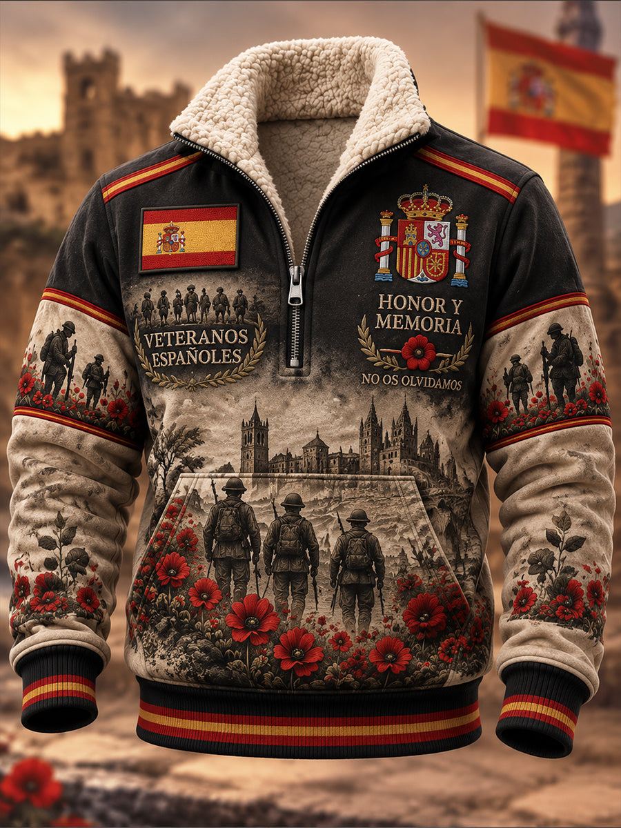 Camisa de felpa con cuello levantado para el Día de la Conmemoración de los Veteranos españoles, estilo masculino
