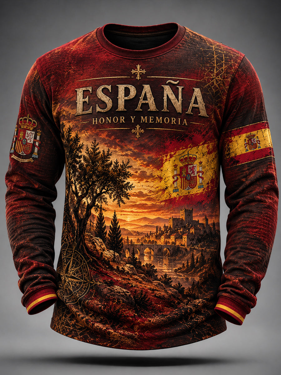 Camiseta de manga larga con diseño de gofres, Día del Recuerdo de los Veteranos de la Guerra Civil Española para hombres