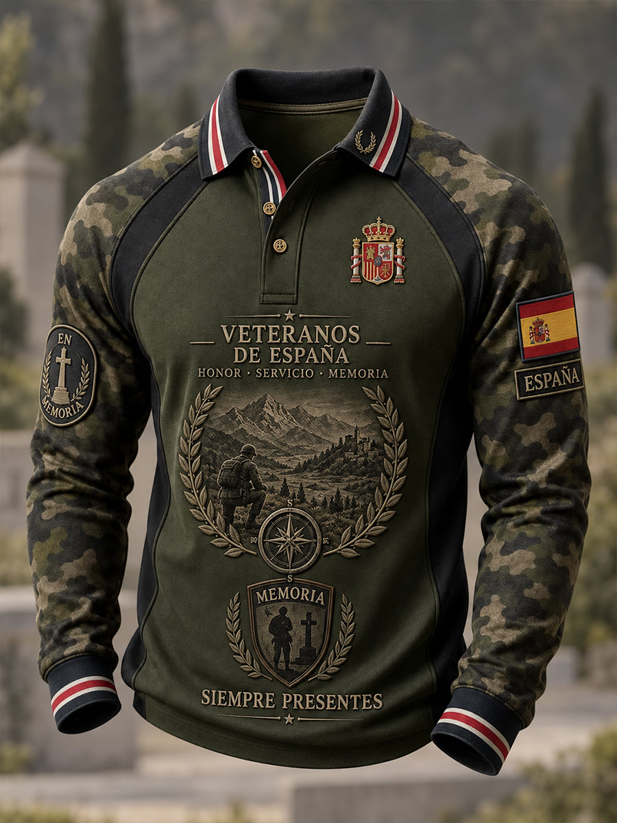 Camiseta de manga larga con diseño de gofres, Día del Recuerdo de los Veteranos de la Guerra Civil Española para hombres