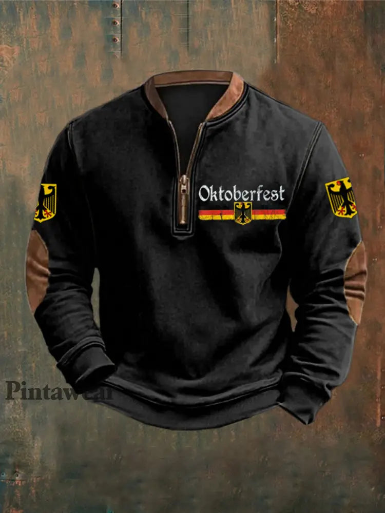 Sudadera con estampado Oktoberfest alemán para hombre negro / S