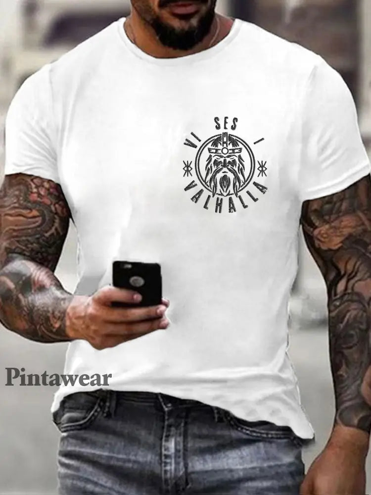 Suecia Viking estilo I’ll See You In Valhalla camiseta impresa de los hombres blanco / S