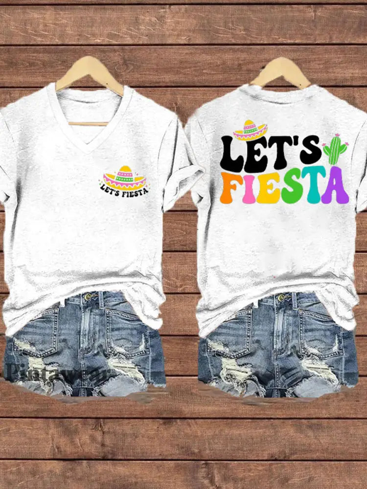 Top con estampado de arte floral de México Cinco de Mayo para mujer Blanco / 2XL