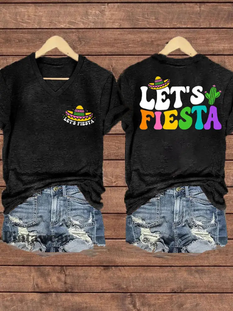 Top con estampado de arte floral de México Cinco de Mayo para mujer Negro / S