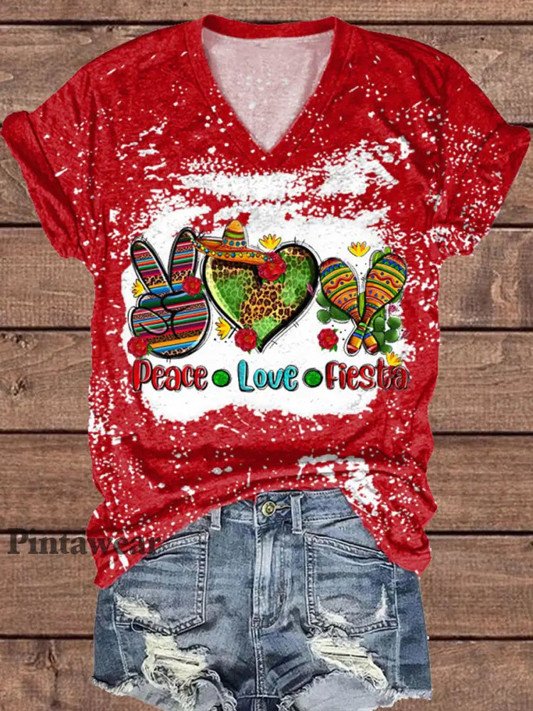 Top con estampado de arte floral de México Cinco de Mayo para mujer Rojo / L
