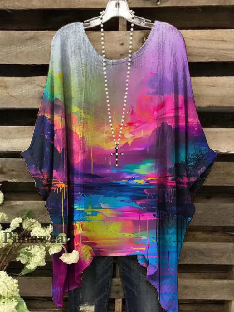 Top retro de la impresión de la pintura abstracta de las mujeres colorido / S