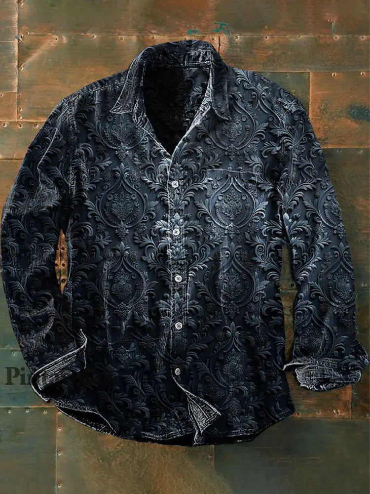Unisex Hombres Vintage Punk Gótico Floral Abstracto Imprimir Casual Camisa de Manga Larga como imagen / S