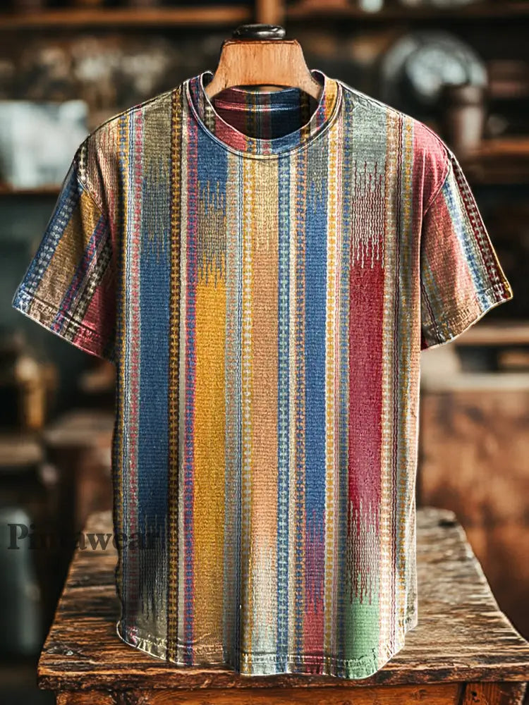 Unisex Retro Abstract Stripe Imprimir Casual suelta camiseta de manga corta colorido / S