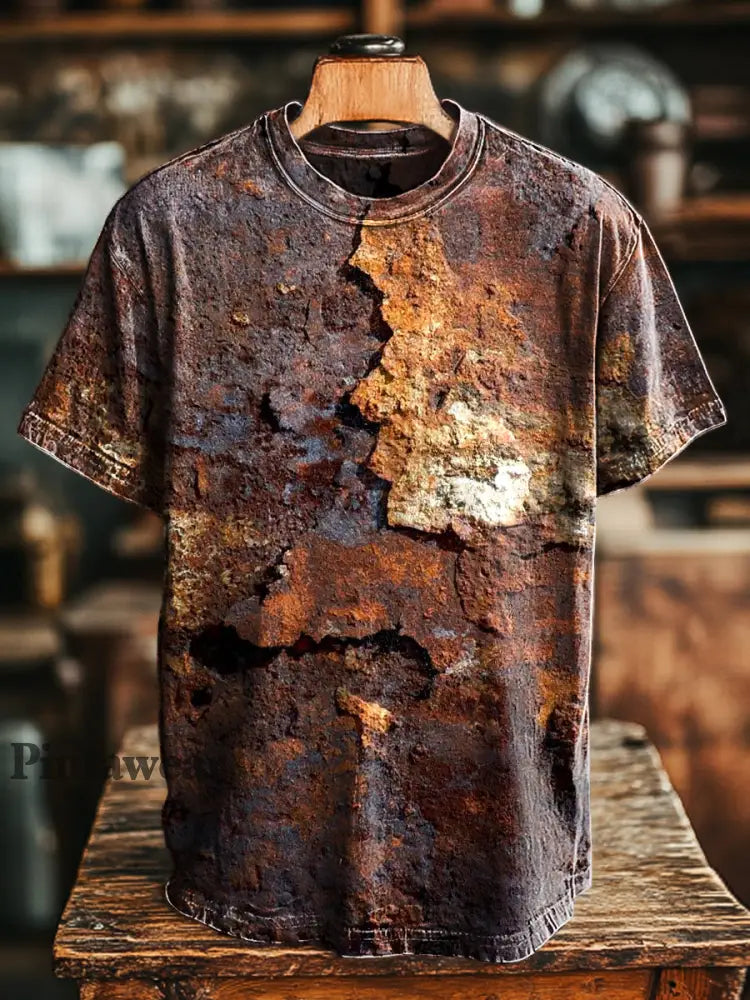 Unisex Retro envejecido Rust impreso Casual suelta camiseta de manga corta colorido / S