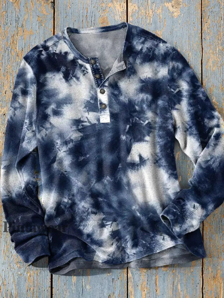 Unisex simple retro occidental colorido arte impresión manga larga moda Henley camisa A / S