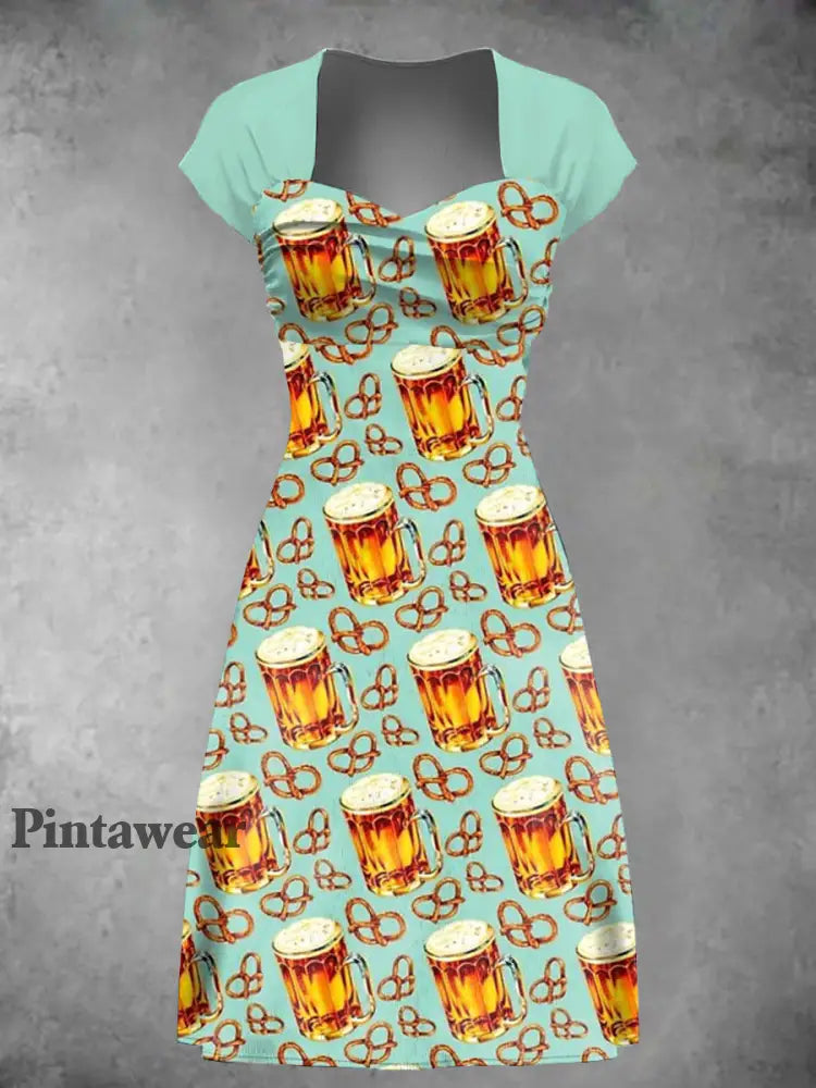 Vestido estampado de día de cerveza alemana para mujer Azul-Verde / S