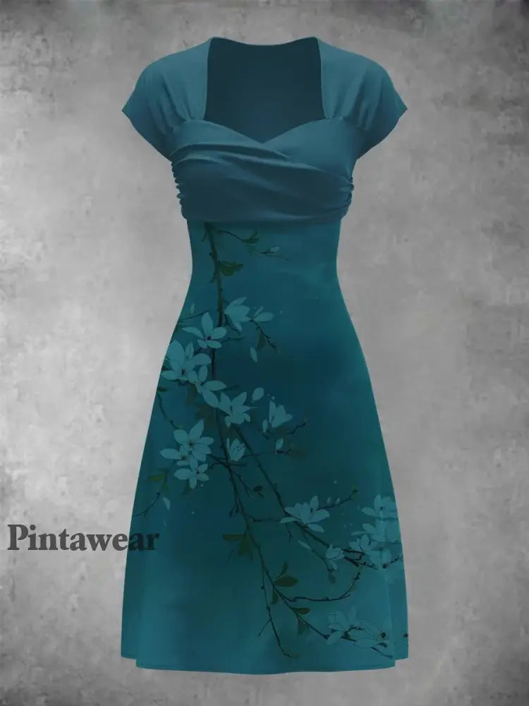 Vestido midi con estampado de arte floral para mujer