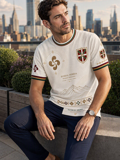 Camiseta casual con estampado artístico de inspiración vasca española para hombre