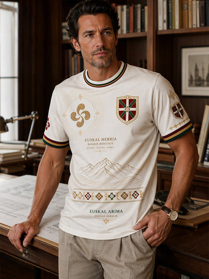Camiseta casual con estampado artístico de inspiración vasca española para hombre