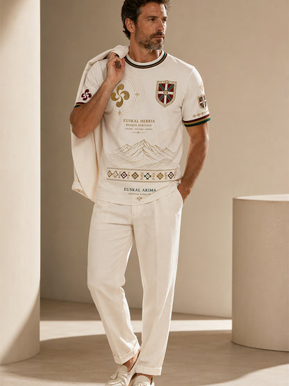 Camiseta casual con estampado artístico de inspiración vasca española para hombre