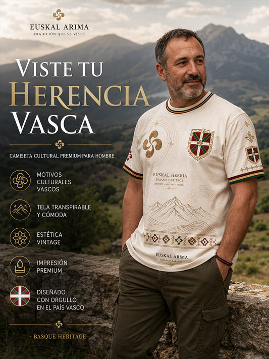 Camiseta casual con estampado artístico de inspiración vasca española para hombre