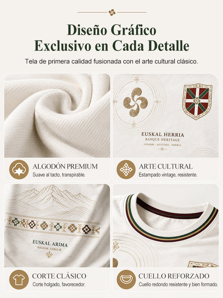 Camiseta casual con estampado artístico de inspiración vasca española para hombre