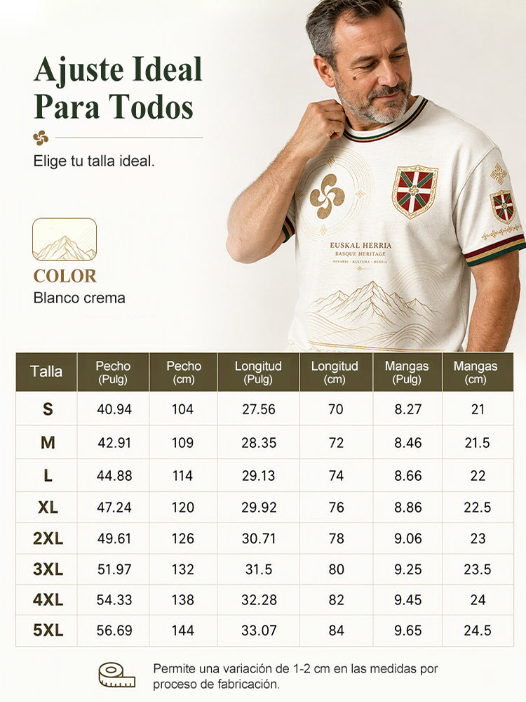 Camiseta casual con estampado artístico de inspiración vasca española para hombre