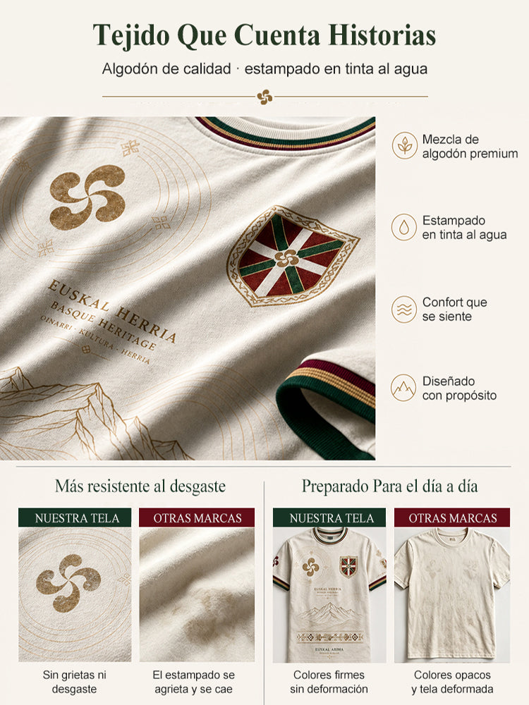 Camiseta casual con estampado artístico de inspiración vasca española para hombre