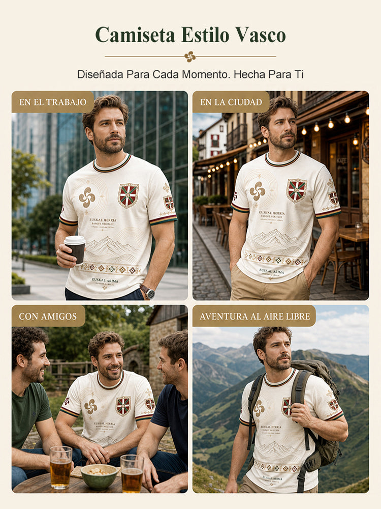 Camiseta casual con estampado artístico de inspiración vasca española para hombre