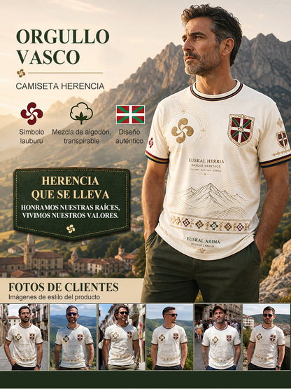Camiseta casual con estampado artístico de inspiración vasca española para hombre