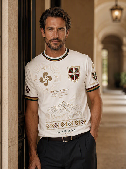 Camiseta casual con estampado artístico de inspiración vasca española para hombre