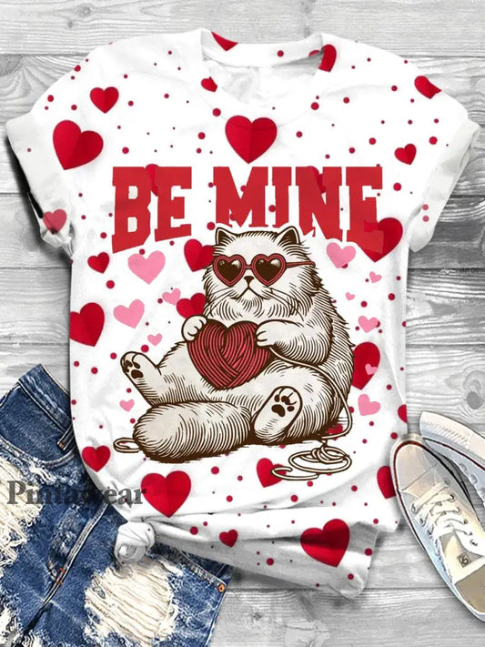 Be Mine Cat Valentine Crew Neck T-shirt Mixed Color / S Día de San Valentín