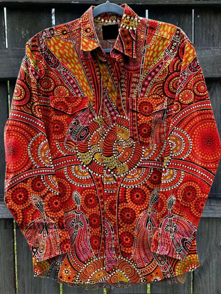 Camisa casual de manga larga con estampado de arte abstracto de arte vintage A / S Camisas