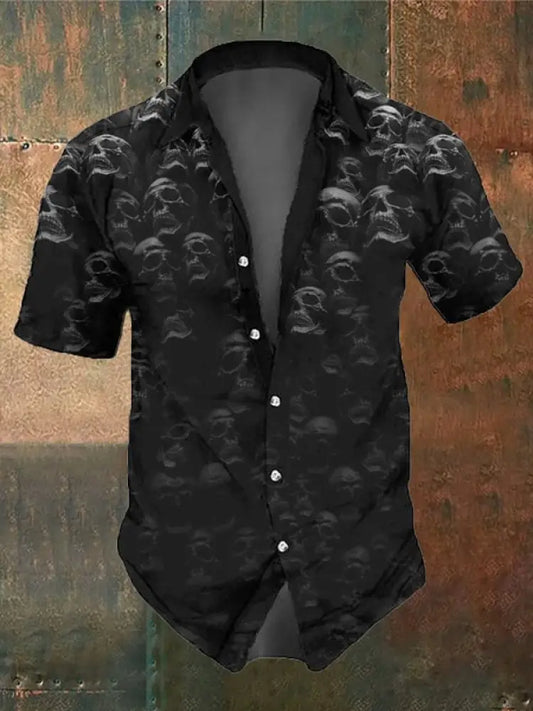 Camisa casual retro con calavera oscura y bolsillo para hombre Como se muestra / S Hemden