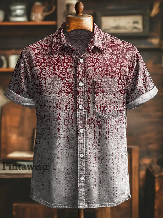 Camisa de manga corta casual con estampado floral étnico de gradiente vintage colorido / S