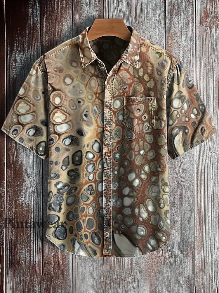 Camisa de manga corta con estampado de arte abstracto retro para hombre A / S