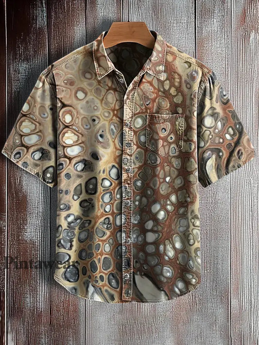Camisa de manga corta con estampado de arte abstracto retro para hombre A / S