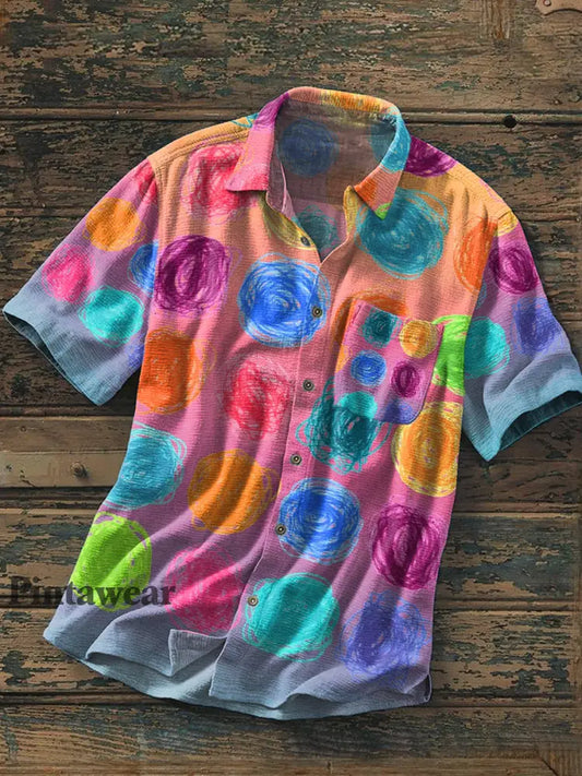 Camisa de manga corta con estampado de arte abstracto retro para hombre A / S