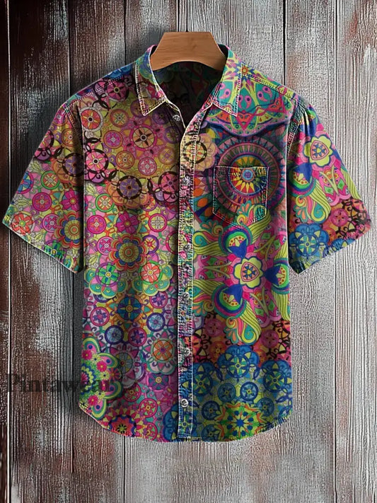 Camisa de manga corta con estampado de arte abstracto retro para hombre A / S