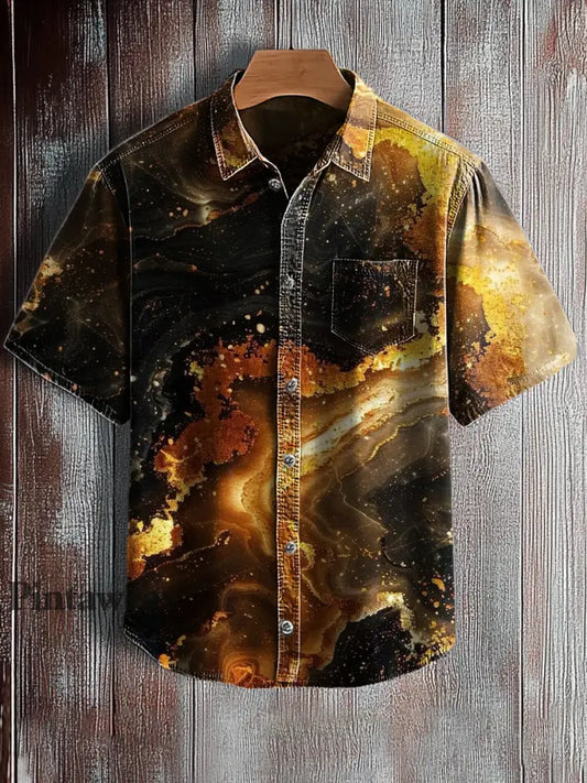 Camisa de manga corta con estampado de arte abstracto retro para hombre A / S