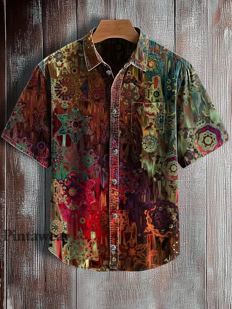 Camisa de manga corta con estampado de arte abstracto retro para hombre A / S