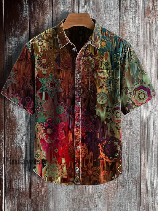 Camisa de manga corta con estampado de arte abstracto retro para hombre A / S