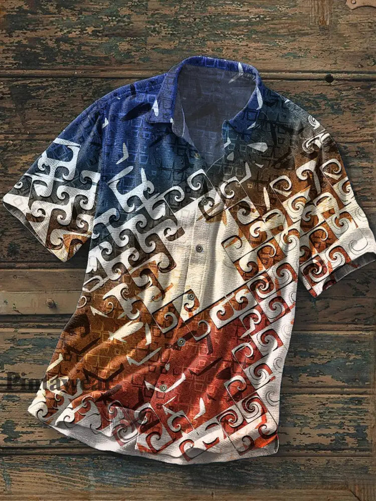 Camisa de manga corta con estampado de arte abstracto retro para hombre A / S
