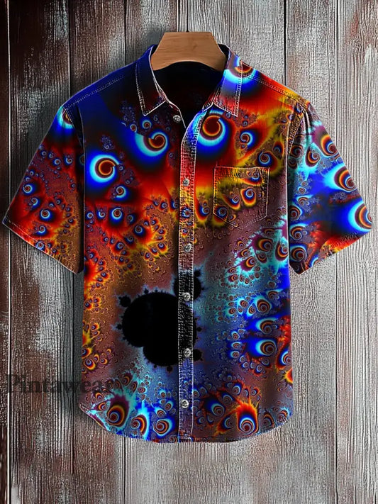 Camisa de manga corta con estampado de arte abstracto retro para hombre A / S