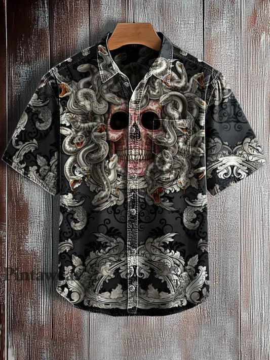 Camisa de manga corta con estampado de arte abstracto retro para hombre A / S