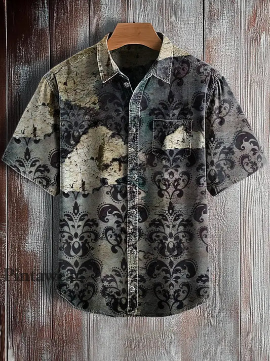 Camisa de manga corta con estampado de arte abstracto retro para hombre A / S Camisas