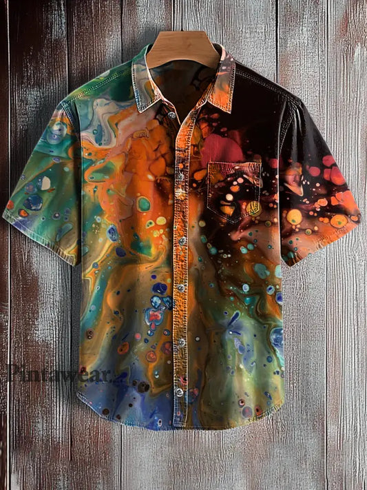 Camisa de manga corta con estampado de arte abstracto retro para hombre A / S Camisas