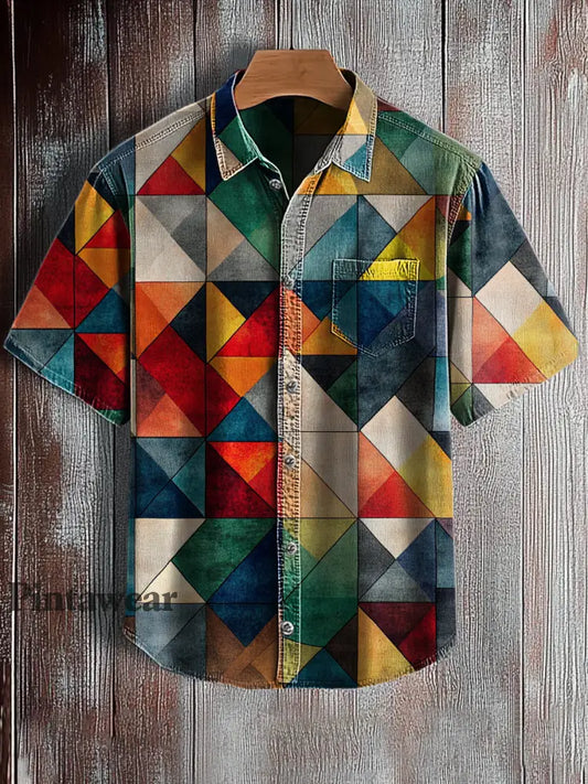 Camisa de manga corta con estampado de arte abstracto retro para hombre A / S Camisas