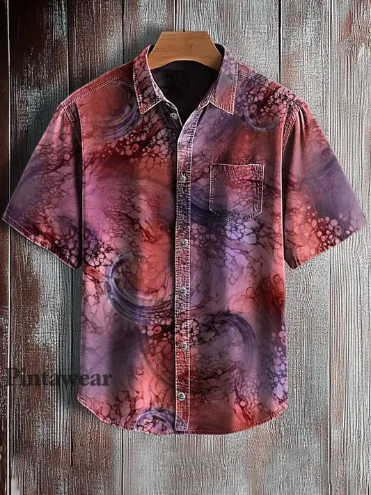 Camisa de manga corta con estampado de arte abstracto retro para hombre A / S Camisas