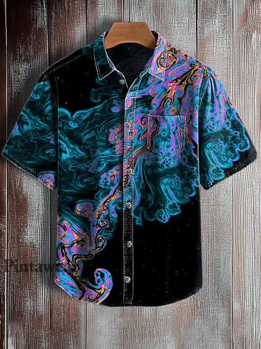 Camisa de manga corta con estampado de arte abstracto retro para hombre A / S Camisas