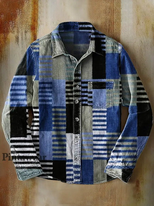 Camisa de manga larga casual con estampado de arte degradado abstracto retro A / S