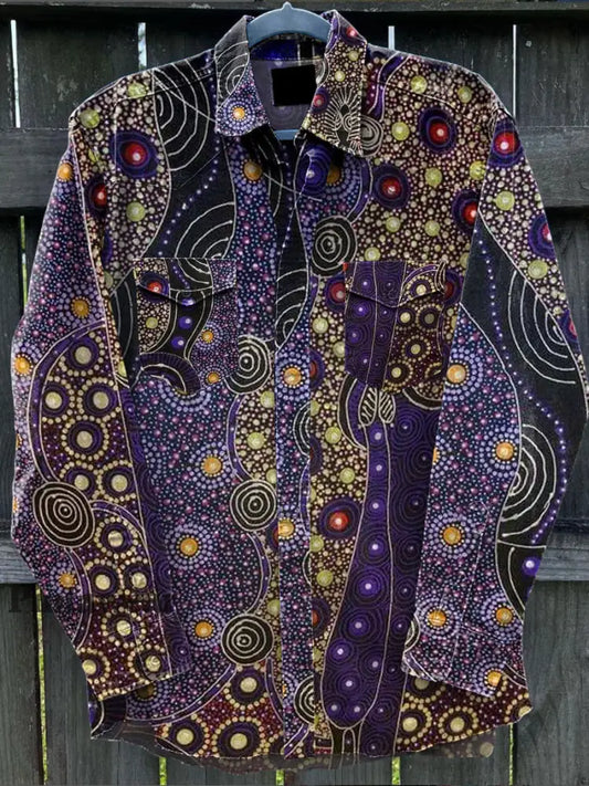 Camisa de manga larga casual con estampado de arte degradado abstracto retro A / S Camisas