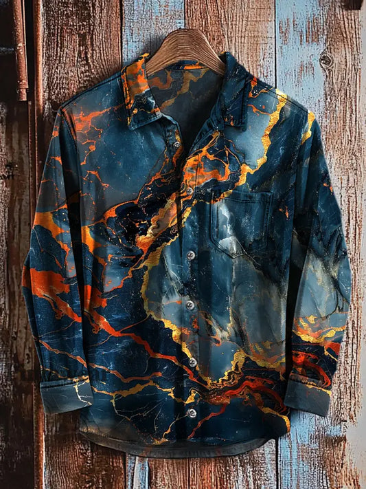 Camisa de manga larga casual con estampado de arte degradado abstracto retro A / S Camisas