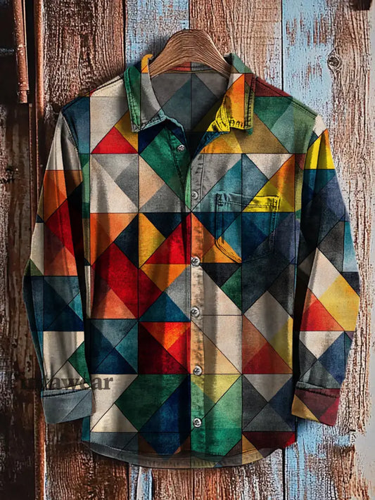 Camisa de manga larga casual con estampado de arte degradado abstracto retro A / S Camisas