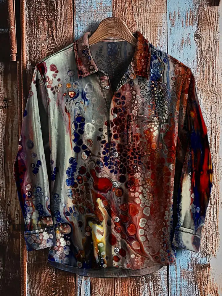 Camisa de manga larga casual con estampado de arte degradado abstracto retro A / S Camisas