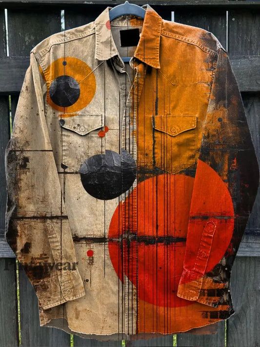 Camisa de manga larga casual con estampado de arte degradado abstracto retro A / S Camisas
